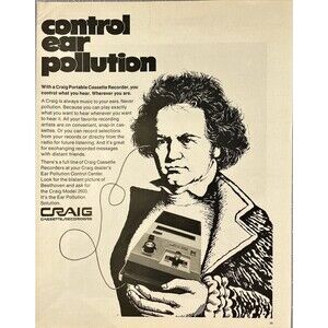 Craig Cassette Recorders "Control Ear Pollution" Beethoven Vintage Print Ad 1970